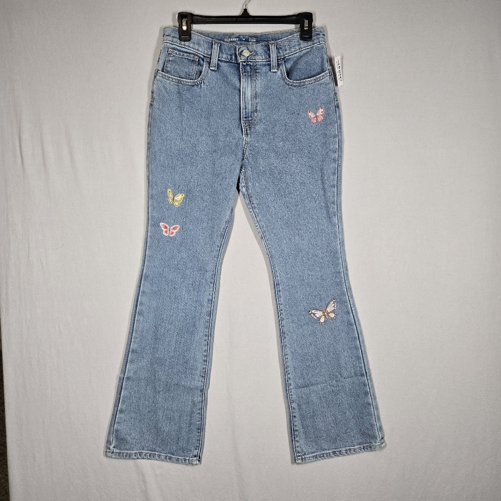 New Old Navy Girls 18 High Rise Flare Jean Butterfly Details